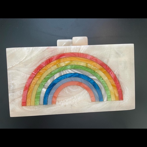 Lulu rainbow clutch with gold chain strap - Picture 2 of 4